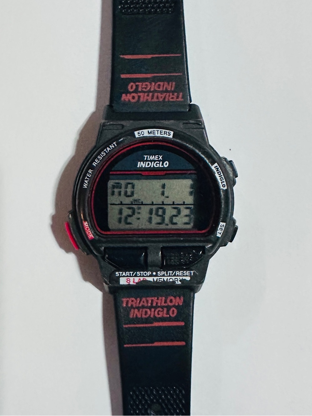 Timex Triathlon Indiglo Digital Watch - Black with Red Accents